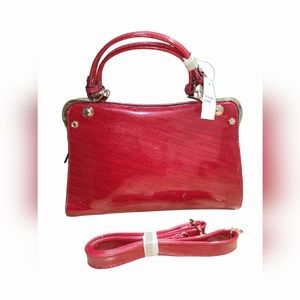 GLOSSY RED FASHION HANDBAG WITH STRAP NEW